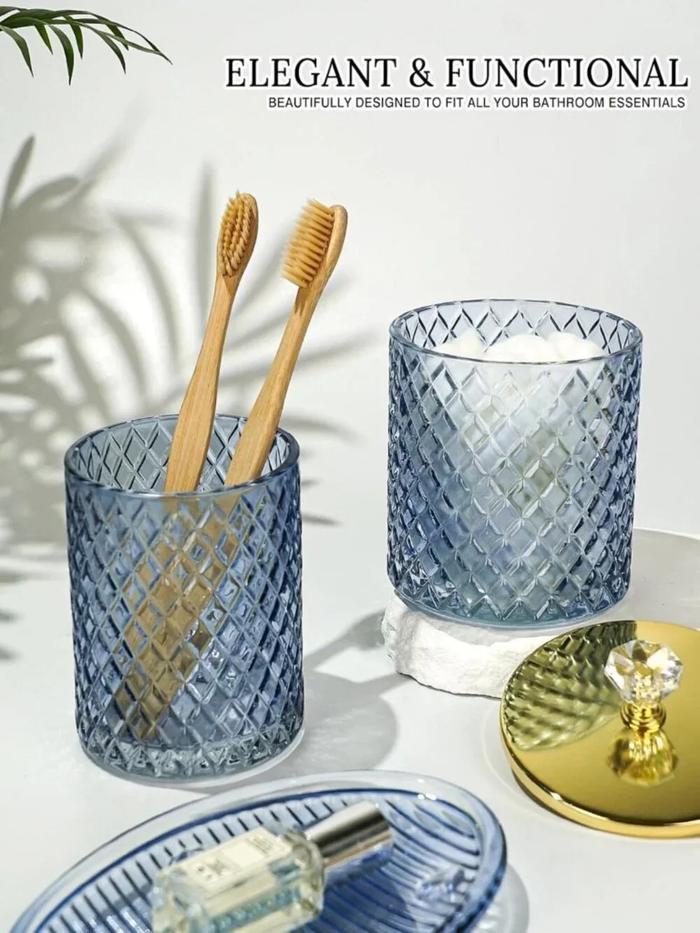 Navy Blue Glass Bathroom Accessories Set - 4 Piece Stylish Decor for Home